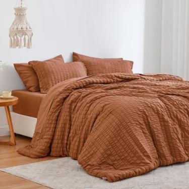 Imagem de Conjunto de edredom Love's cabin Seersucker Terracotta King Size
