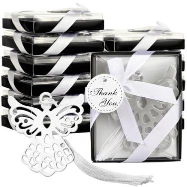 Imagem de Spakon 120 peças de marcadores de página de anjo de metal com borlas, marcador de livro de anjo, lembrancinhas de funeral para amantes de livros, presente de convidados