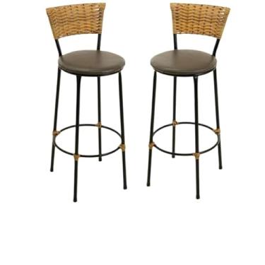 Imagem de kit 2 banquetas alta fibra sintética junco área gourmet balcão(2.bq.alta.imbuia/marrom)