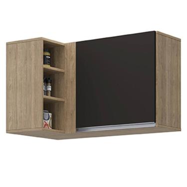 Imagem de Armário Aéreo De Canto Reto Com Nicho Adega Austin Castanho-preto - Lumil