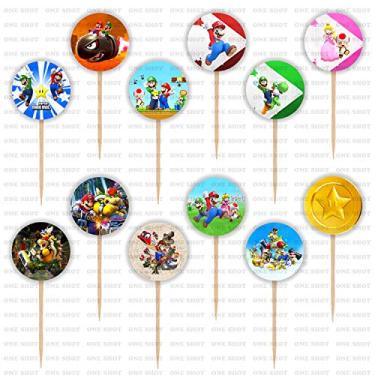 Imagem de One Shot Super Mario Cupcake Toppers, 12 Count, Bright and Primary