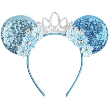 Imagem de CLGIFT Frozen Inspired Minnie Ears (Blue/White, Blue, 1 Count) - Handmade Costume Headwear for Children and Disney Fans, Perfect for Halloween, Christmas, Cosplay, Party