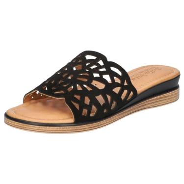 Imagem de Bella Vita Made in Italy Sandália anabela feminina Cas-Italy, Couro italiano de camurça preta, 10 X-Wide