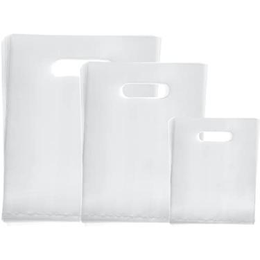 Imagem de Saintrygo 120 sacos de compras transparentes com alças 2,36 mil sacos de presente de mercadorias reutilizáveis de plástico sacolas de compras de varejo para lojas boutique de negócios, presentes, 15 x