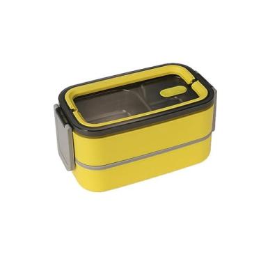 Imagem de 2 peças retangular 304 aço inoxidável portátil camada dupla isolada lancheira - lancheira de camada dupla [amarelo vitalidade]