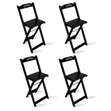 Imagem de Kit 4 Banquetas Bistrô De Madeira Dobravel Jack Daniel's Preta - Cor: Preto