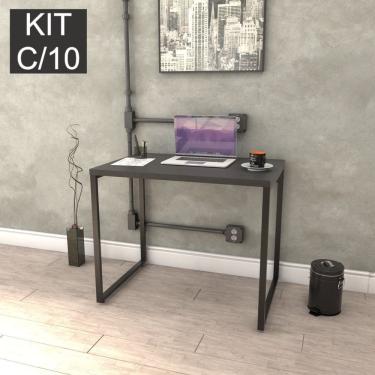 Imagem de Kit Com 10 Escrivaninhas Kuadra 90Cm Estilo Industrial Compace Preto Onix