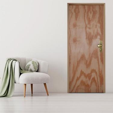 Imagem de Kit Porta De Madeira 210X60Cm Batente 14Cm Fechadura Taco De Golf Externo Mescla Lisa Mescla