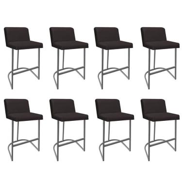 Imagem de Kit 08 Banquetas Com Encosto Confort Bistrô Cozinha Ferro Cinza Corino Marrom - Amey Decor