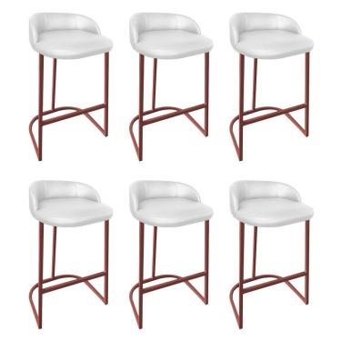 Imagem de Kit 06 Banqueta Com Encosto Alta Cozinha Bar Balcão Ferro Bronze Sintético Branco - Amey Decor