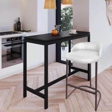 Imagem de Banqueta Betyna Com Encosto Alta Cozinha Bar Balcão Ferro Marrom Corino Branco - Amey Decor