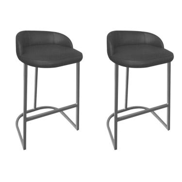 Imagem de Kit 02 Banqueta Betyna Com Encosto Alta Cozinha Bar Balcão Ferro Cinza Linho Chumbo - Amey Decor