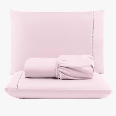 Imagem de Jogo De Lençol Peletizado 400 Fios Casal 3 Peças - Casa - Hotel - Pousada - Rosa