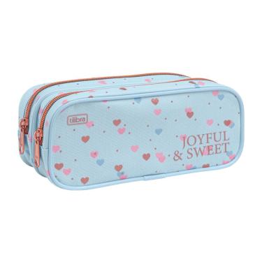 Imagem de Estojo Escolar Duplo Grande Académie Coração Metalizado Tilibra Azul