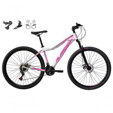 Imagem de Bicicleta Aro 29 Feminina Alfameq Pandora 24v Câmbios Shimano Freios Hidráulicos Garfo Suspensão - Branco-rosa Tam.17