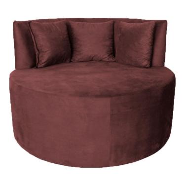 Imagem de Sofá Puff Chaise Estofada Redondo Barcelona Almofadas Suede Rosê Eli Móveis E Decoração