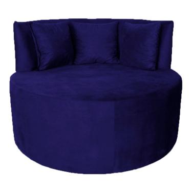 Imagem de Sofá Puff Chaise Estofada Redondo Barcelona Almofadas Suede Azul Marinho Eli Móveis E Decoração