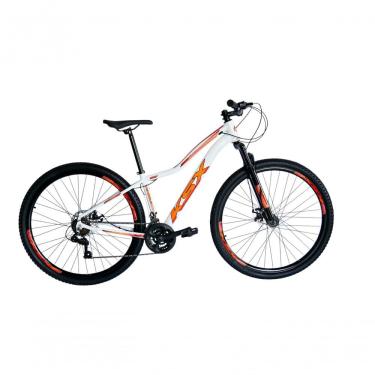 Imagem de Bicicleta Aro 29 Ksx Sd7 Feminina 21v Cabos Internos Alumínio Freios A Disco Garfo Suspensão Branco Laranja Tamanho 15