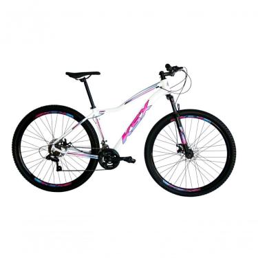 Imagem de Bicicleta Aro 29 Ksx Sd7 Feminina 21v Cabos Internos Alumínio Freios A Disco Garfo Suspensão Branco Pink Azul Tamanho 15