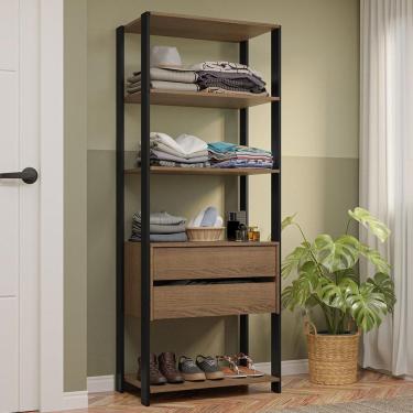 Imagem de Guarda-roupa Closet Modulado Valencia 2 Gavetas 4 Prateleiras 70 Cm Madesa Rustic/preto