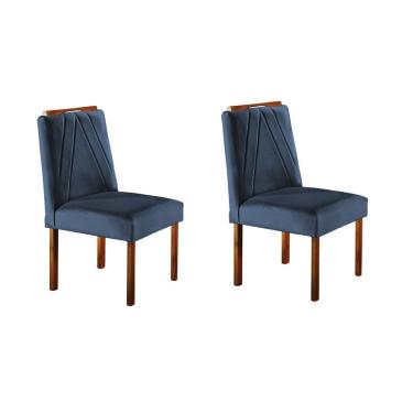 Imagem de Kit 2 Cadeiras Safira Madeira Maciça Veludo Móveis Mundial Azul
