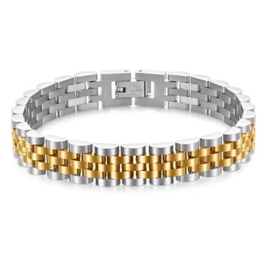 Imagem de MYNENEY Pulseira masculina de aço inoxidável de 10 mm, pulseira de corrente de elos de relógio para homens prata/ouro/preto 19 cm / 21 cm de comprimento joia masculina clássica, 8.27in, Aço inoxidável