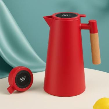 Imagem de Garrafa Térmica Termômetro Digital 1L Café Chá Com Cabo Madeira MS-934