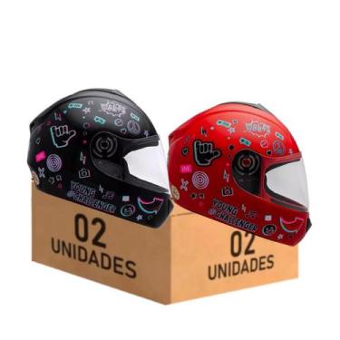 Imagem de Capacete Infantil Preto Vermelho Fly Young Hg Live Kit 2 Unidades, Pre