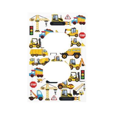 Imagem de GSRLOD Cool Kids Boys Play Room Construction Trucks Cartoon Cars Vehicles Transport 1 Gang Duplex Wall Plate Electrical Receptacle Outlet Cover Decorative Dual Device Medium Size Light Switch Plug F