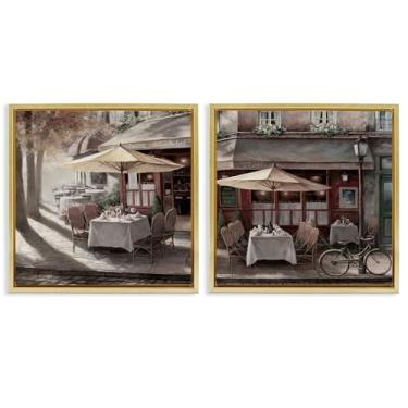 Imagem de Stupell Industries Conjunto de 2 peças de lona flutuante emoldurada dourada para restaurante da cidade por T.C. Chiu, 25 x 25