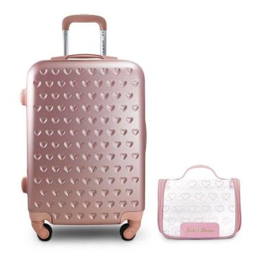Imagem de Kit Mala De Bordo E Necessaire Transparente Love Rosa