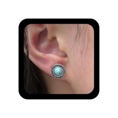 Imagem de Ximdble Brincos vintage redondos turquesa, brincos de pedra azul, tribal, turquesa, retrô, joia redonda para mulheres