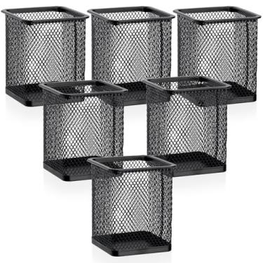 Imagem de Segarty Suporte de copo para caneta, pacote com 6 porta-canetas preto quadrado para mesa, copos de lápis de malha de metal, conjunto organizador de marcadores para material de escritório, sala de aula