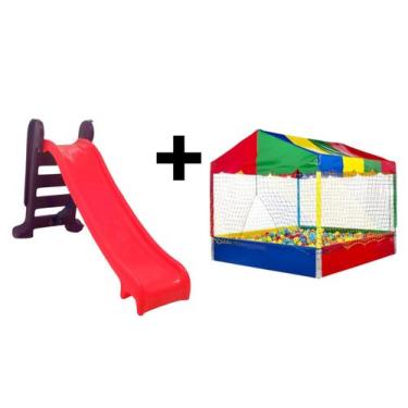 Imagem de Kit infantil escorregador médio rosa c/ roxo 3 degraus super divertido
