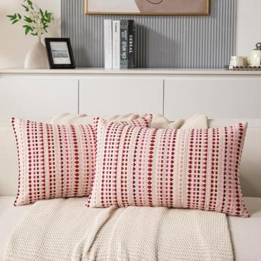 Imagem de KOOLIFE Capas de almofada Boho para sofá lombar 30,5 x 50,8 cm, conjunto de 2 capas de almofada decorativas listradas de algodão com detalhes de algodão, capas de almofada para decoração de casa, sofá