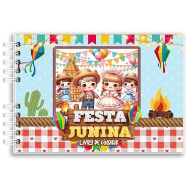 Imagem de Livro De Colorir Festa Junina Capa Holográfica 50 Desenhos Folha grossa Capa Dura Wire-o