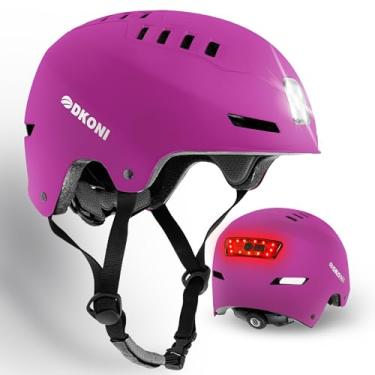Imagem de DKONI Capacete De Bicicleta Com Luzes Led, Recarregável Por Usb, Luz Frontal E Traseira, Para Ciclismo Adulto, Deslocamento Urbano (Pequeno, Rosa)