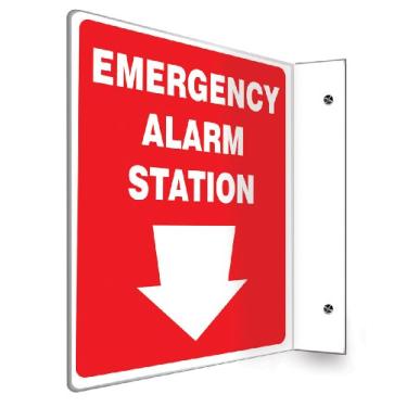 Imagem de Accuform Placa de projeção PSP415 90D, "Estação de alarme de emergência (seta)", painel de 30,5 cm x 23 cm, plástico de alto impacto de 0,3 cm de espessura, orifícios de montagem pré-perfurados