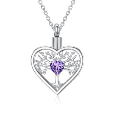 Imagem de RIPFEVURN Colar de urna de coração árvore da vida para cinzas para mulheres e homens joia de cremação de aço inoxidável medalhão para cinzas humanas suporte memorial pingente de lembrança, Aço