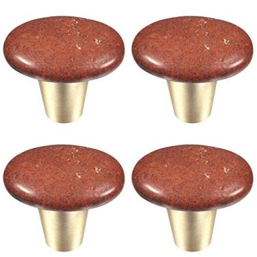 Imagem de rockcloud Puxador de pedra de cristal de jaspe vermelho natural com parafusos, puxador oval de pedra preciosa áspera para cômodas, armários, acessórios, decoração de móveis de casa, 4 peças