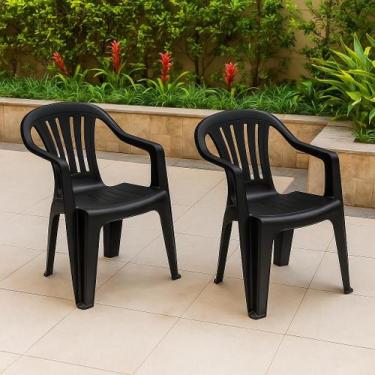 Imagem de Kit com 2 cadeira de plástico bela vista - preta - com braço - mor