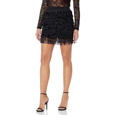 Imagem de GUESS Saia feminina com franjas Yuzi, Preto Jet, M