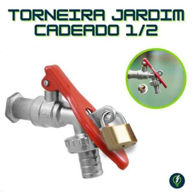 Imagem de Torneira Esfera P/Jardim 3/4" Para Cadeado Com Bico Alavanca Metal Qui