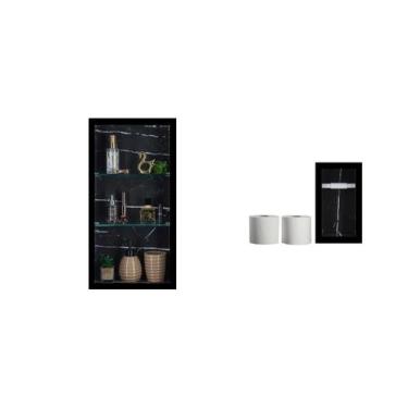 Imagem de Nicho Em Porcelanato Com Prateleira De Vidro Para Banheiro E Porta Pap