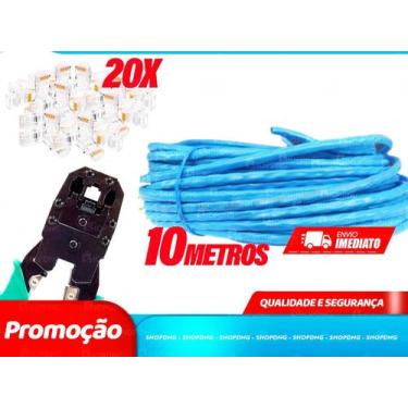 Imagem de Kit 10m Cabo Rede Azul + 20Plug Rj45 + 1 Alicate Crimpar - SHOPDNG