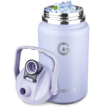 Imagem de Garrafa de água isolada de 1 galão com alça, garrafa de água de aço inoxidável de vácuo duplo de 4,110 g para bebidas quentes e frias, frasco de água grande à prova de vazamento para viagens, academia