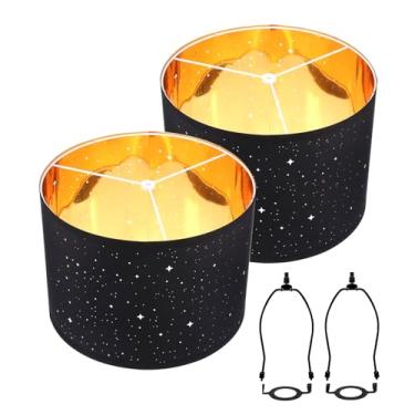 Imagem de Tecido Lampshade Set Elegante Estilo o Table Lamp Floor Lamp Sombra com Harpa Stand E26 UNO Buraco para Sala de estar Quarto 2 Pacote (Estrela preta)