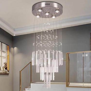 Imagem de FRIXCHUR Lustre De Cristal Moderno Frixchur, 39,4" Comprimento, Teto Alto, Escada, Para Hall Entrada, Sala Estar, Diâmetro 15,7"