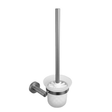 Imagem de Prateleira de parede cinza para banheiro, acessórios para banheiro, suporte para papel higiênico, barra de toalha, trilho, gancho para roupão, acessórios para banheiro (suporte para escova de vas