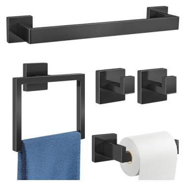 Imagem de BEMMY Kit 5 Acessórios Para Banheiro Lavabo Luxo 5 Peças Acabamento Fosco Aço Inoxidável, Conjunto de para Toalheiro de Banheiro 60CM, Barra de Toalha de Banheiro, Instalação de Perfuração, Preto